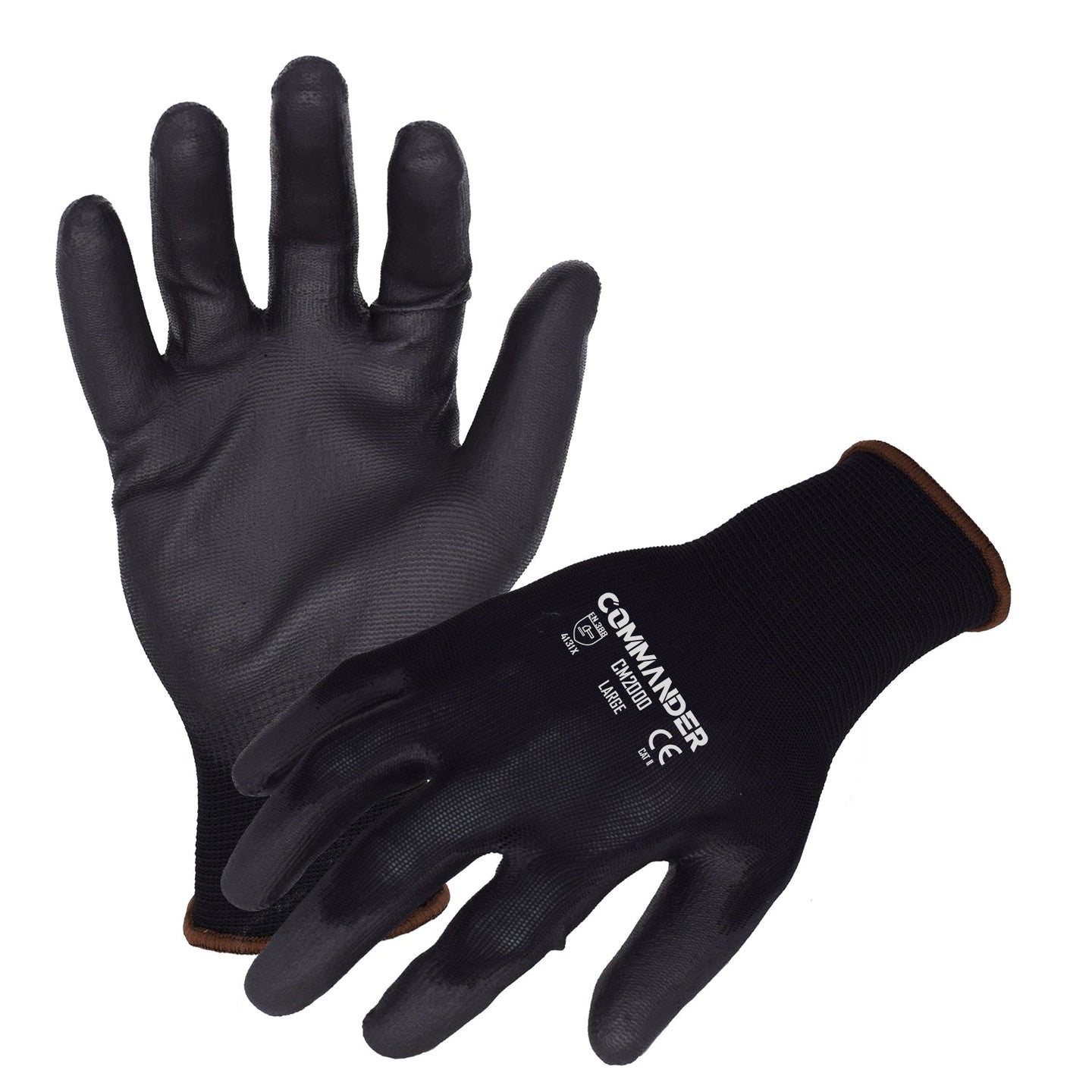 Commander (CM2000) General Purpose Work Gloves, Nylon w/ Polyurethane Palm/Finger Coating, Large, Case of 12 Pairs