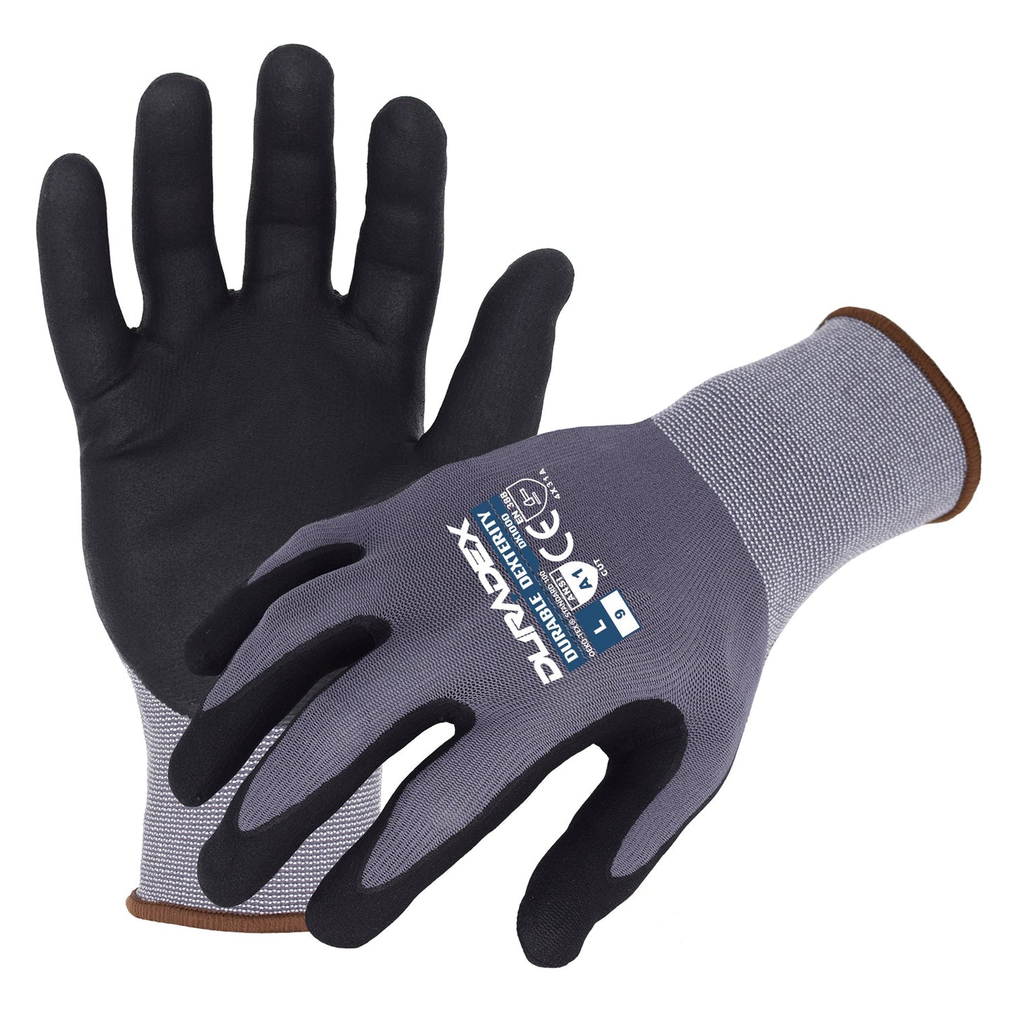 DuraDex(DX1000) General Purpose Work Gloves, 15-Gauge Gray Seamless Nylon/Spandex Gloves w/ Black Ultra-Thin Micro-Foam Nitrile/Polyurethane Palm/Finger Coating, 2X-Large, Case of 12 Pairs