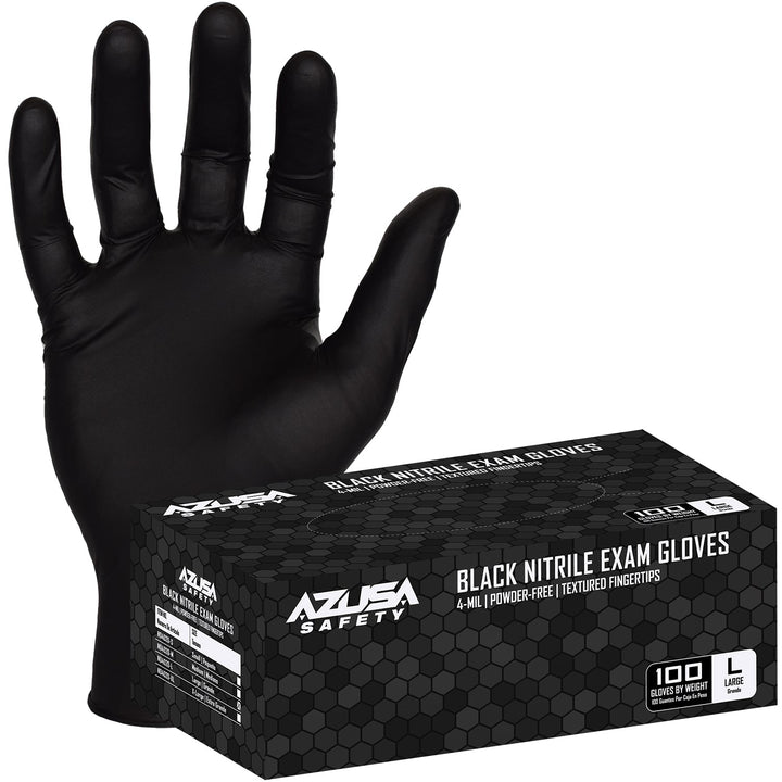 (ND4020) Disposable Gloves, 4-Mil Black Disposable Nitrile Exam Gloves, Powder-Free, Food Safe, X-Large, 1 Box (100 gloves)