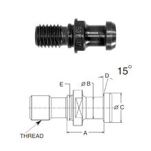 Load image into Gallery viewer, Briney B316-17-HTHS: High Torque Pull Stud (Retention Knob) For V-Flange Tooling, CAT40 Taper, 5/8-11 Thread, 15° Angle
