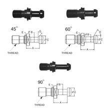 Load image into Gallery viewer, Briney B316-43: Standard Pull Stud (Retention Knob) For V-Flange Tooling, BT50 Taper, M24x3.0 Thread, 45° Angle
