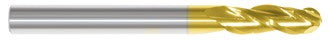 222-001181: 3/8 Dia, 1 LOC, 2-1/2 OAL, 3-Flt,  Carbide Ball End Mill- Single End, 30 Deg. Helix, TiN, USA
