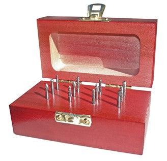 310-120001: 12 Piece Cabride Burr Set; 3/32 & 1/8 Diameters, Double Cut, BRIGHT, USA