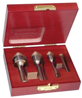 336-100100: 6-Flute, 4 Pc Carbide Countersink Set; 1/4, 1/2, 3/4 and 1 dia., 100 deg. Included Angle, BRIGHT, USA
